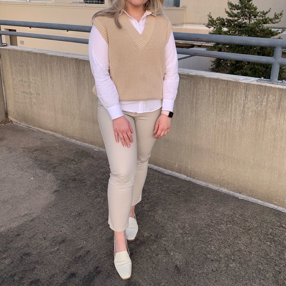 H&M faux leather cream trousers